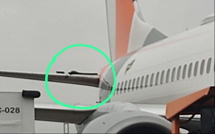 Avião sofreu danos numa pequena asa junto à cauda e vai precisar de reparos de chapeamento na fuselagem (Foto: Reprodução)