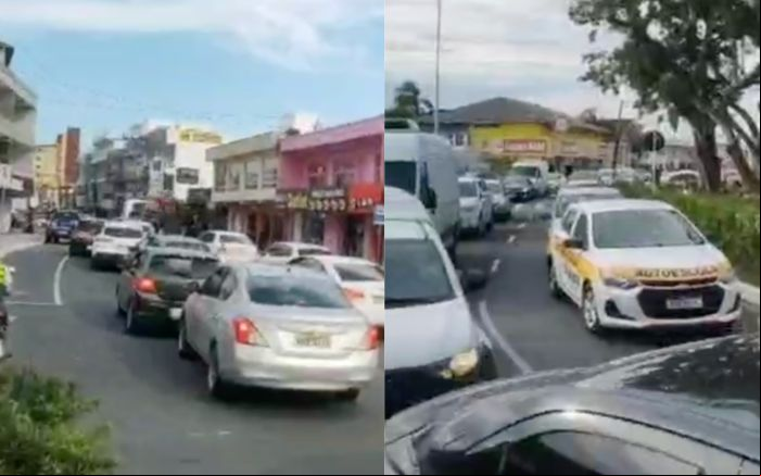 Trânsito na saída do ferry-boat em Navegantes enfrenta caos por conta de obras (Foto: do leitor)
