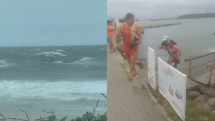 Resgate foi em meio à ventania de 57 km/hora e mar agitado (Foto: Reprodução)